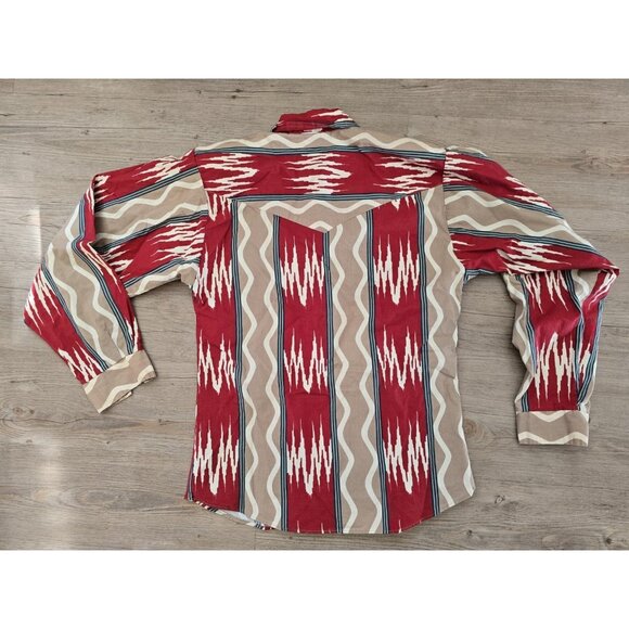 VTG ROPER 7/8 Women Aztec WESTERN Print Cotton Red/Beige Fancy Flap Shirt Blouse - Picture 5 of 5